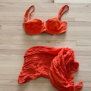 Sunday Swimwear Women's Orange Underwire Bikini Top and Cover-Up Set